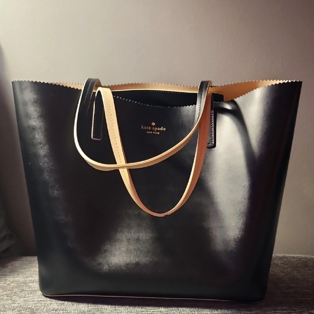 Kate Spade Large Black and Cream Leather Tote